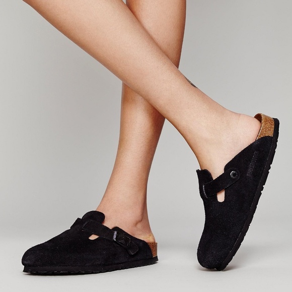 black suede birkenstock clogs